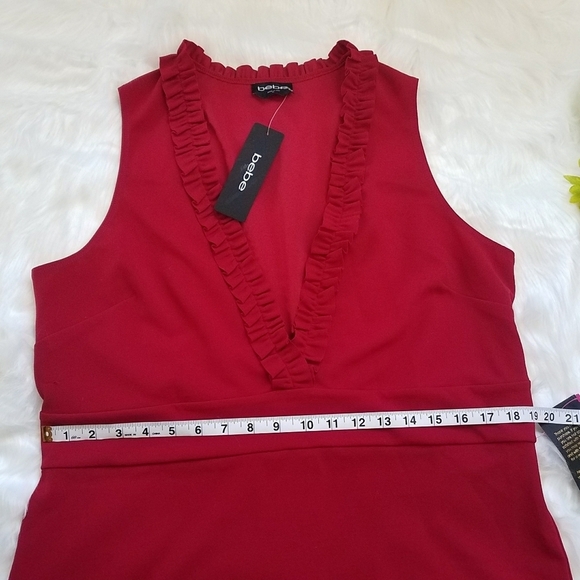 BEBE Plunging Ruffle V Neck Bodycon Dress - Picture 8 of 14